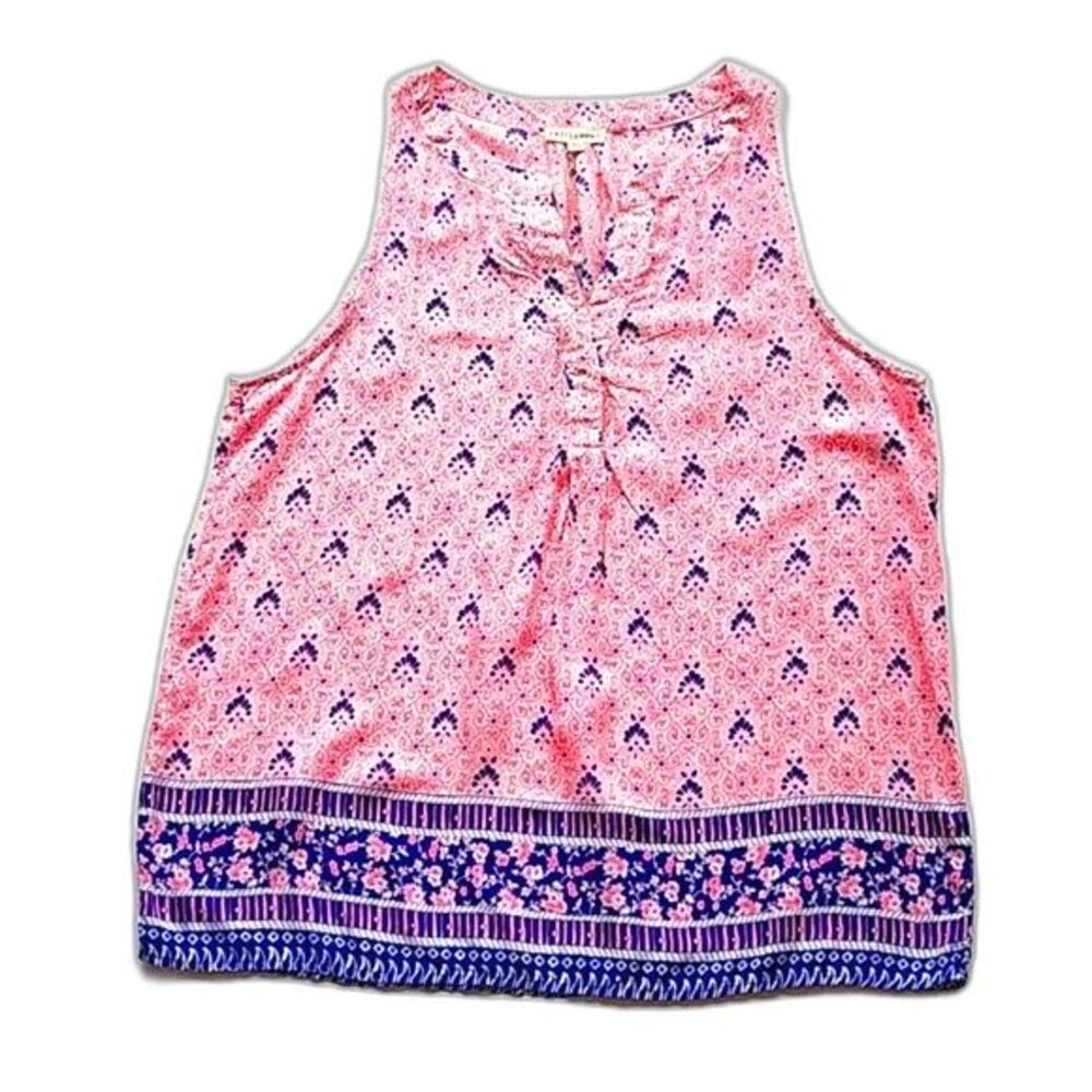 ARTISAN NY NWT Tank Top Split V-neck Floral Geometric Buttons Flowy size XL